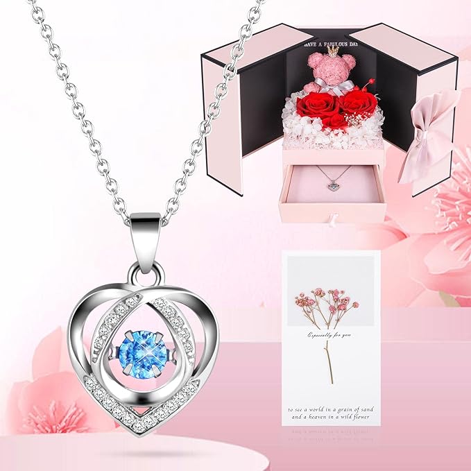 ADDWel Preserved Rose Box for Her, Forever Real Flowers with Sterling Silver Necklace - Romantic Gift for Delivery on Valentine’s Day, Christmas, Birthday, Anniversary