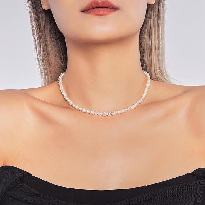 Natural Pearls Choker Necklace for Women Freshwater Baroque Pearl Strand Necklace Chain Cultured Baroque Pearl 18K Gold Plated & S925 Sterling Silver Clasp Choker