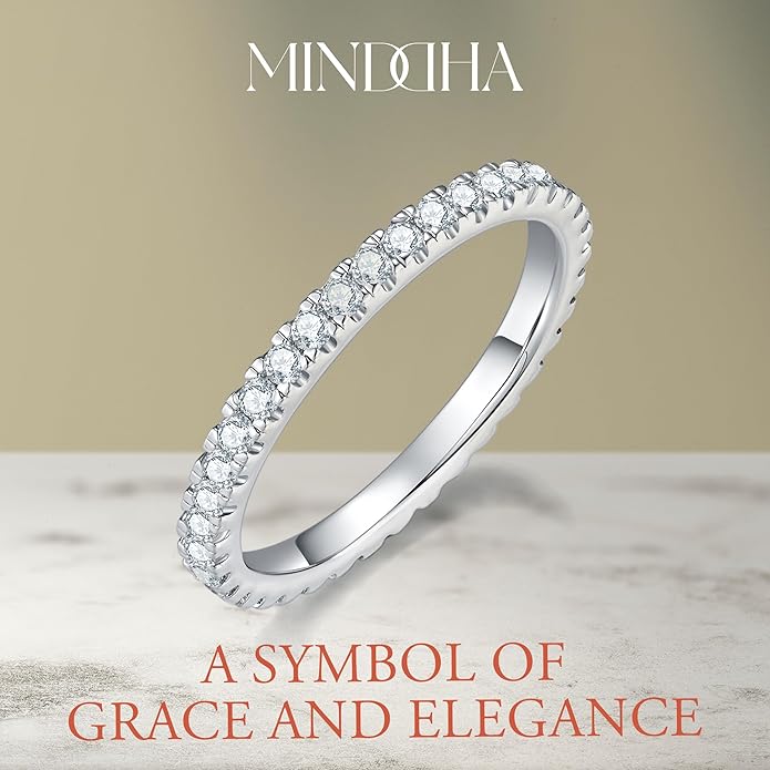 MINDDHA 14K Gold Plated- Cubic Zirconia Simulated Diamond Stackable Eternity Bands/Silver, Gold Rings for Women- 1.5mm, 2mm Stacking Rings for Oura Gen 4/Oura Gen 3, Size 4-12