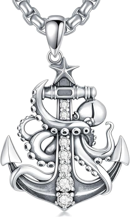 MEIDERBO Anchor Necklace for Men Women 925 Sterling Silver Earth/Swordfish/Trident/Compass Pendant Nautical Jewelry for Birthday Christmas