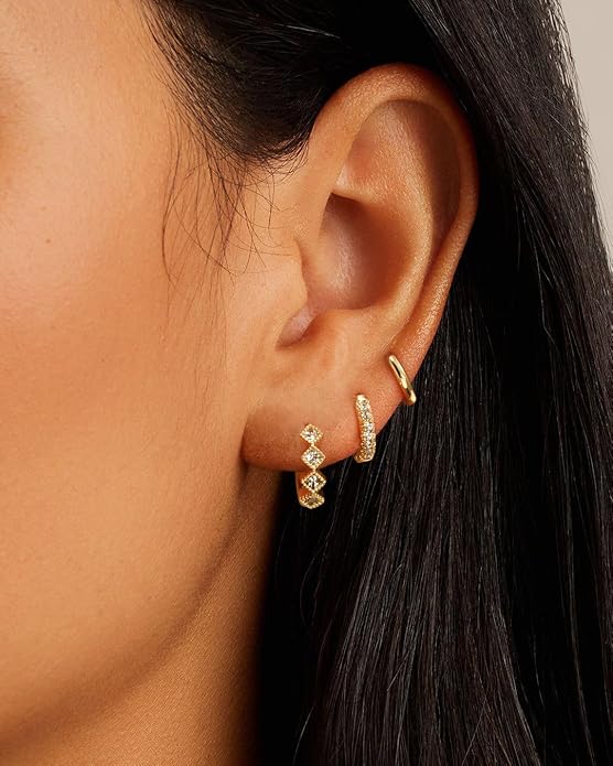 Gold Hoop Earrings Set for Women Trendy, 14K Gold Plated Chunky Hypoallergenic Small Diamond Cartilage Hoops Cute Cubic Zirconia Dangle Stud Earrings Jewelry Gifts