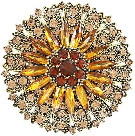 Rhinestone Crystal Flower Brooch Pin Sparkling Large Crystal Sunflower Brooch Vintage Floral Lapel Pins Rhinestone Flower Bouquet Broochs Rose Snowflake Broochs Wedding Bridal Dress Jewelry for Women