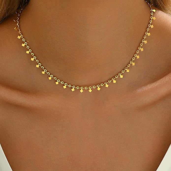 Gold Chain Necklace for Women 18K Gold Plated Stainless Steel Necklace Dainty Star Cross Heart Choker Chains Simple Delicate Minimalist Trendy Jewelry