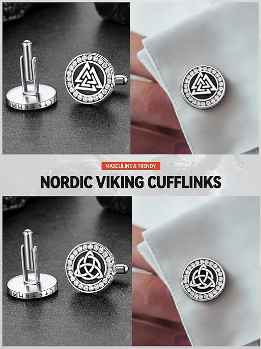 FaithHeart Mens Cufflinks, Norse Viking Tuxedo Shirt Cuff Links, Stainless Steel Cuff Links and Shirt Studs, Gift Box