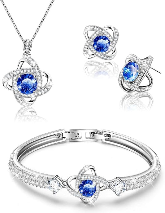 Celestiluck Crystal Jewelry Sets For Women 18K White Gold Plated Bracelet Necklace and Earrings Sets for Wife Girlfriend or Mothers Idea Gift for Special Women in Life