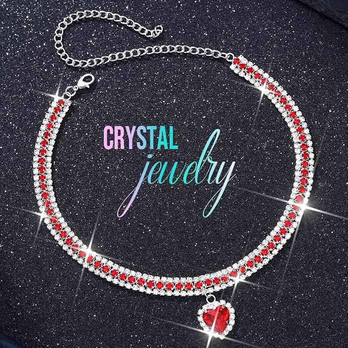 CLOACE Rhinestone Choker Necklace Heart Pendant Diamond Row Necklaces Sparkly Crystal Prom Chain Jewerly Accessories for Women