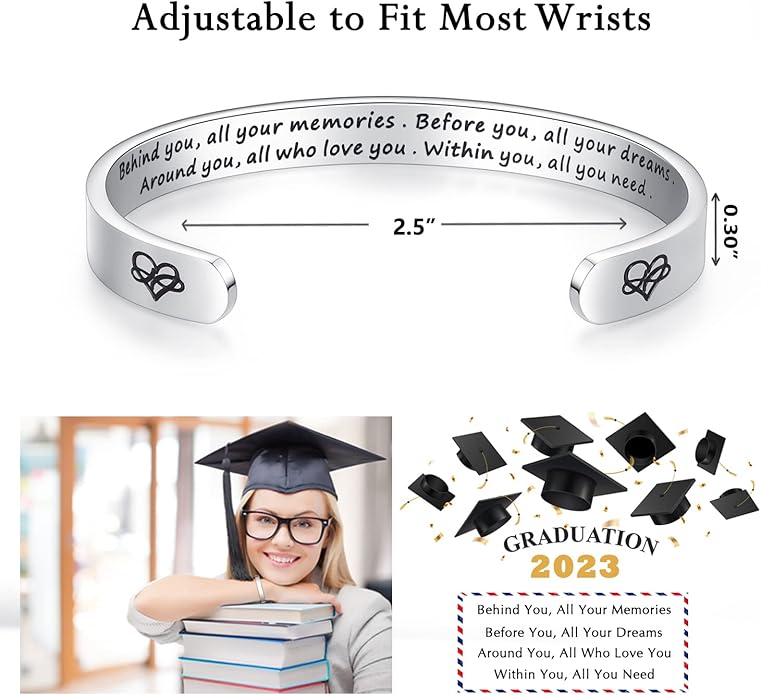 TONY & SANDY Inspirational Bracelets for Women Teen Girls Personalized Gifts for Daughter Granddaughter Mom Sister Friends Stainless Steel Engraved Cuff Birthday Easter Christmas