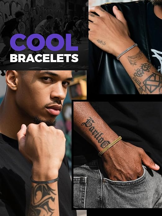 Richsteel Bracelets for Men 6mm/10mm/12mm Width Stainless Steel With Sturdy Clasp Franco Curb Chain Mens Bracelet 7.4/8.2/9 Inches Length