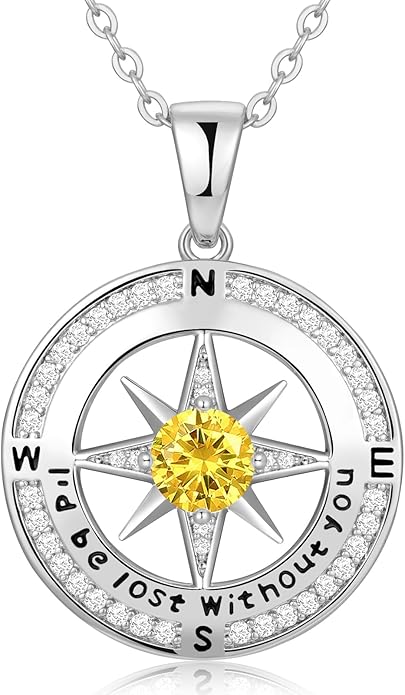 Zifeel Compass Necklace Gifts for Women wife - S925 Sterling Silver Birthstone Necklaces for Women - Anniversary Birthday Gifts for Her Wife Girlfriend - Valentines Mom Mothers Day Christmas Gifts Jewelry for Women