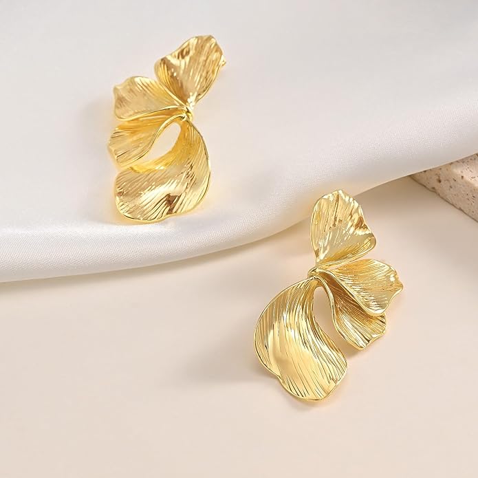 Womens Floral Gold Studs Earrings - 14K Gold Plated Earring,Personality Summer Big Flower Stud,Hypoallergenic Statement Chunky Ear Rings Aretes Trendy Jewelry,Christmas Birthday Prom Gifts for Her