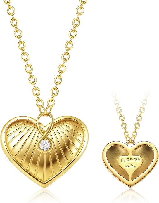 Infinity Heart Necklace,Pendant Necklace for Women Engraved with 'FOREVER LOVE',Heart Pendant Necklace with Cubic Zirconia,Anniversary Eternity Jewelry Gift for Wife or Birthday Present for Women