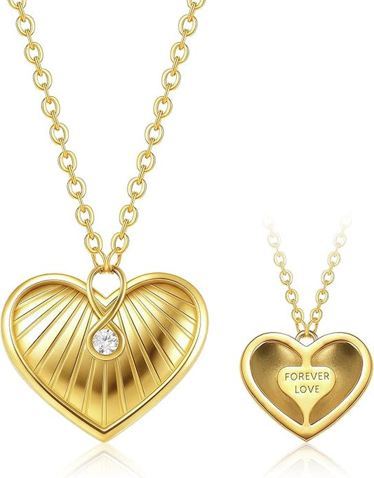 Infinity Heart Necklace,Pendant Necklace for Women Engraved with 'FOREVER LOVE',Heart Pendant Necklace with Cubic Zirconia,Anniversary Eternity Jewelry Gift for Wife or Birthday Present for Women
