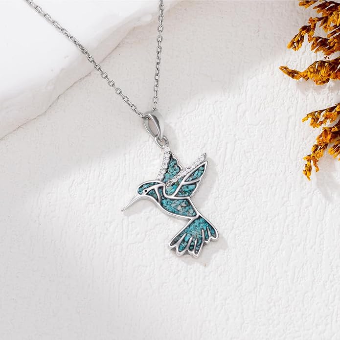 Dove/Hummingbird/Red Cardinal Necklace 925 Sterling Silver Turquoise/Opal/MoonStone/Malachite Bird Necklace Dove Pendant Jewelry for Women Men