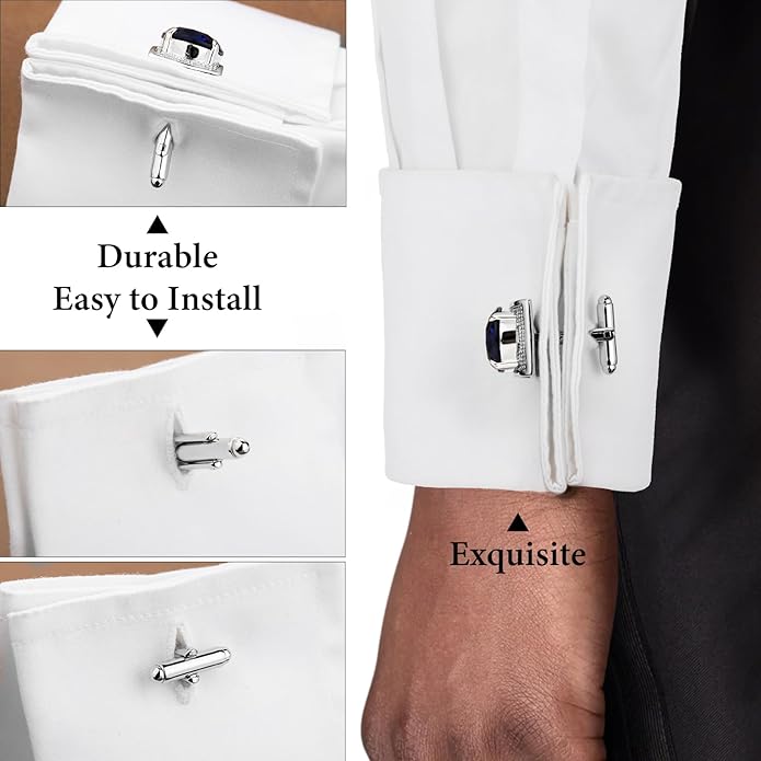 HAWSON Large Silver Birthstone Cuff Links Mens, Colorful Gem Cufflinks for Shirt Suit Accessories, Birthday Anniversary Wedding Gifts for Groommens Husband Father