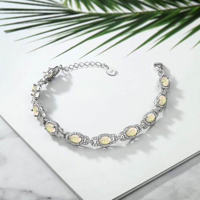 Gem Stone King 7-14 Cttw Oval Gemstone Birthstone Tennis Bracelet For Women | 925 Sterling Silver | Oval 6X4MM | 7 Inch With 1 Inch Extender | Fine Jewelry Gifts for Her Mom Women Wife