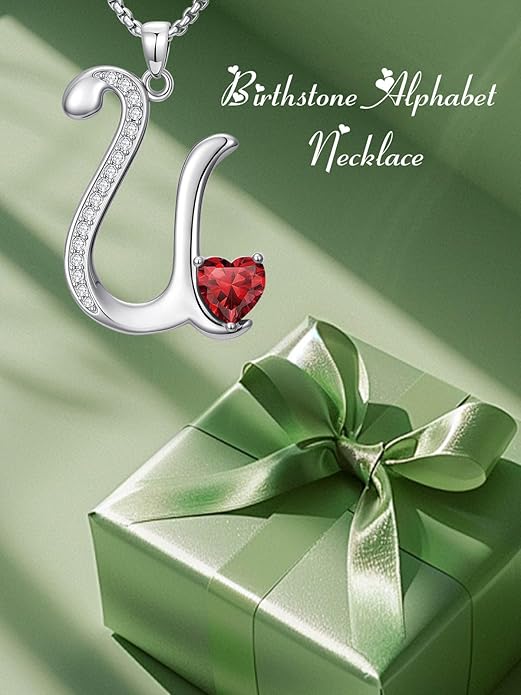 Christmas Gifts for Women Alphabet A to Z Initial Birthstone Pendant Necklaces for Women - 18k White Gold Plated Personalized Name Jewelry Valentine Mothers Day Birthday Gifts for Women Her Girlfriend