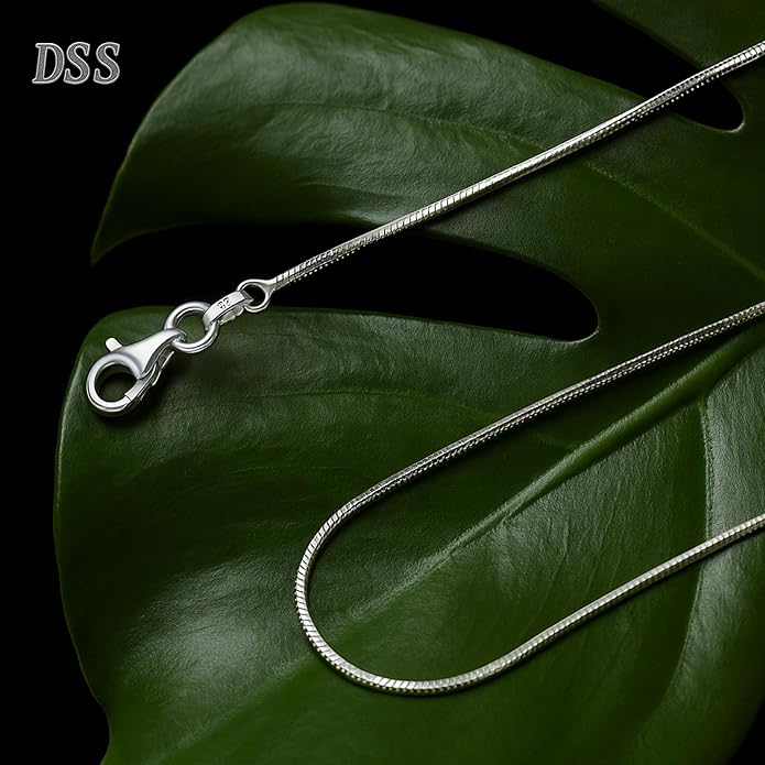 DSS 925 Sterling Silver Necklace for Women, 8 Sided Snake Chain 1.6mm, Lobster Claw Clasps, Sterling Silver Chain, Italian Jewelry for Women, 16in - 30in