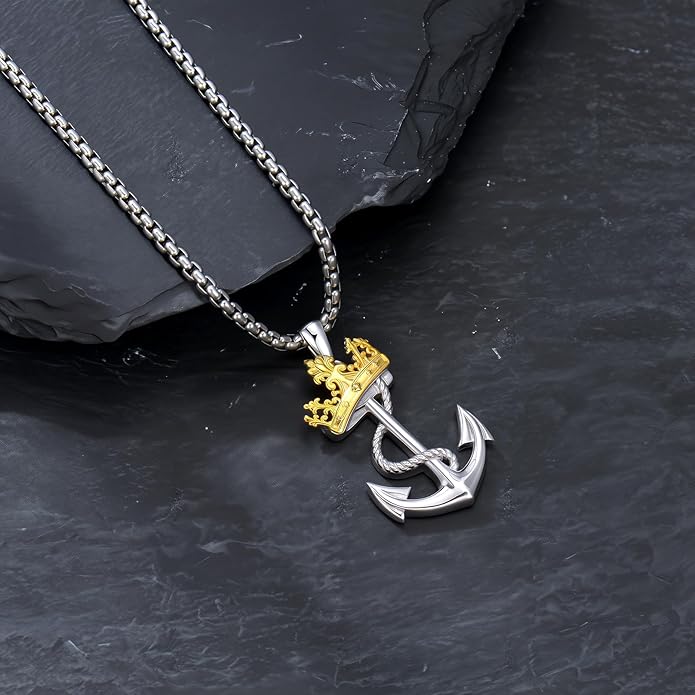 MEIDERBO Anchor Necklace for Men Women 925 Sterling Silver Earth/Swordfish/Trident/Compass Pendant Nautical Jewelry for Birthday Christmas