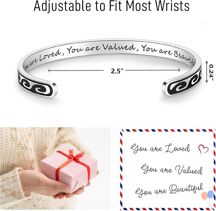 TONY & SANDY Inspirational Bracelets for Women Teen Girls Personalized Gifts for Daughter Granddaughter Mom Sister Friends Stainless Steel Engraved Cuff Birthday Easter Christmas