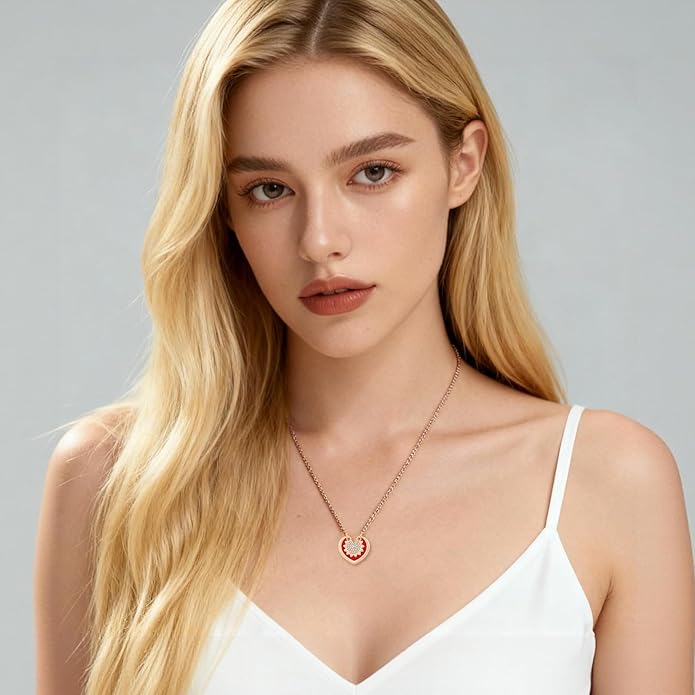 RONYOSTING Multi-Style Love Heart Necklace with Birthstone,14k White Gold Plated Sliver|Bow Pendant Necklaces for Christmas, Dainty Gifts for Birthday Valentine