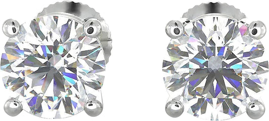 Natural Real Diamond Studs Earrings with Secure Screw Back for Women and Men, 14K Gold Round-Cut Diamond Stud Earrings