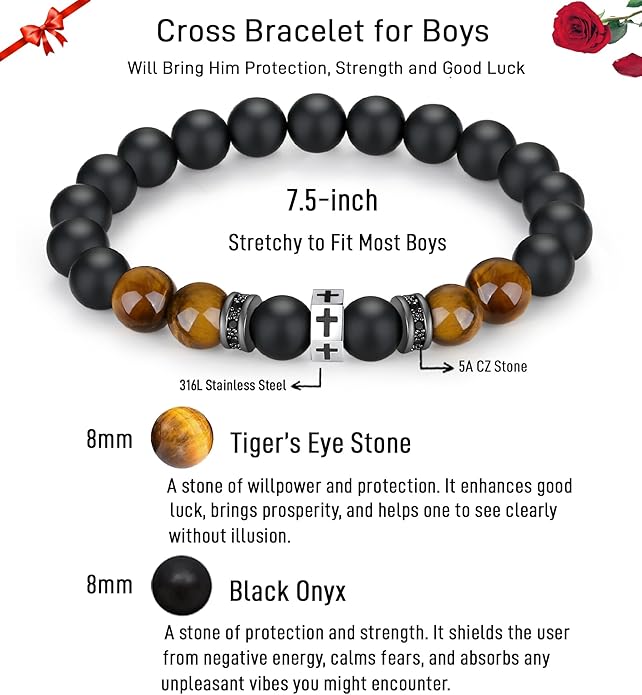 TONY & SANDY Cross Bracelet Men Cool Valentines Day Gifts for Him Teen Boys Son Grandson Nephew, Birthday Easter Christmas Gifts for Teen Boys Adults Men