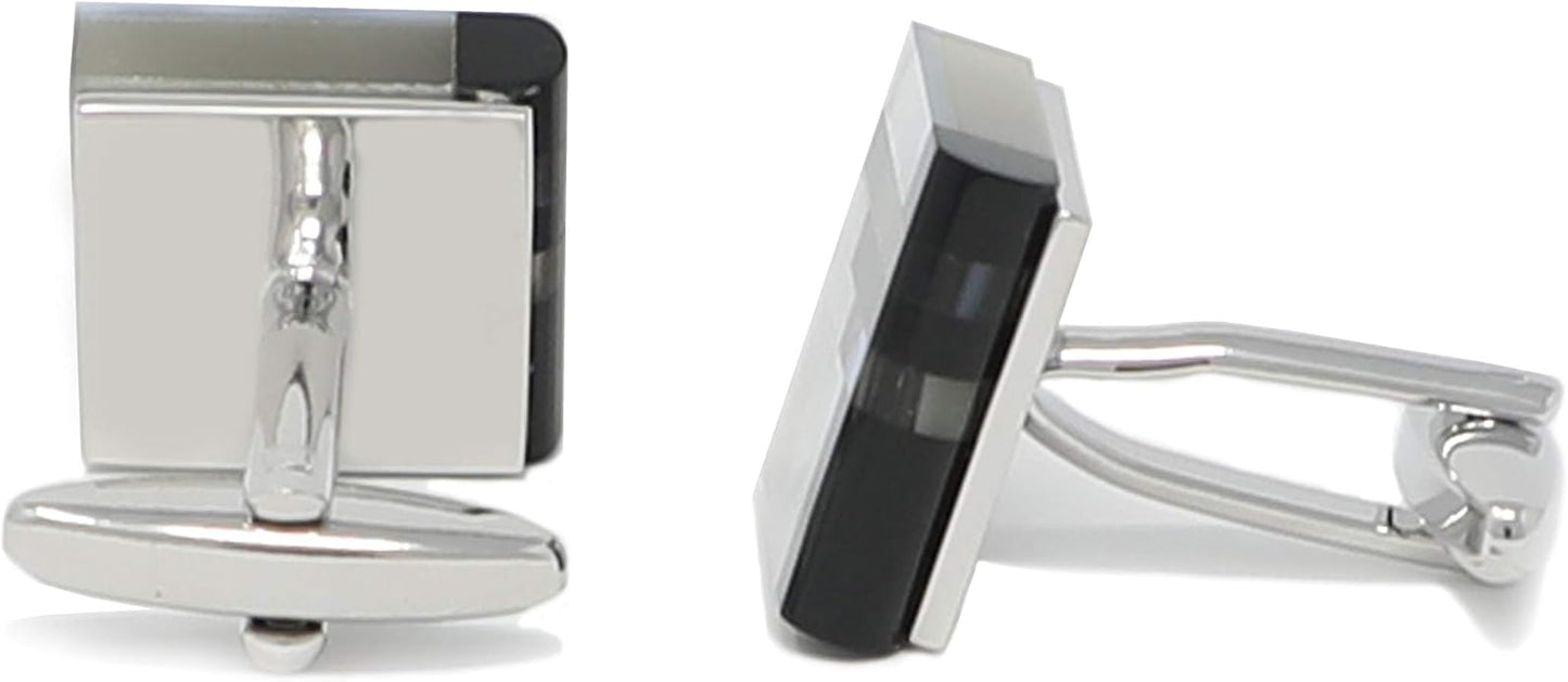 MENDEPOT Classic Genuine Onyx and Mother of Pearl Cufflinks Men Classic Cuff links With Box