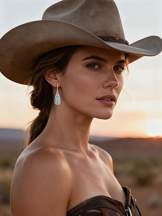 Turquoise Earrings for Women, 925 Sterling Silver Leverback Teardrop Earrings,Vintage Boho Western Turquoise Jewelry