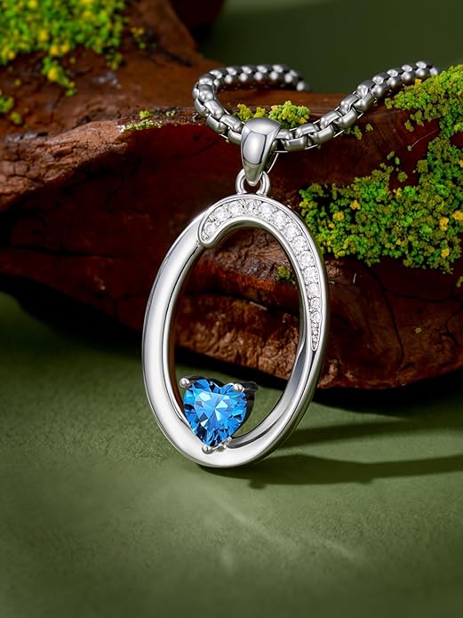 Christmas Gifts for Women Alphabet A to Z Initial Birthstone Pendant Necklaces for Women - 18k White Gold Plated Personalized Name Jewelry Valentine Mothers Day Birthday Gifts for Women Her Girlfriend