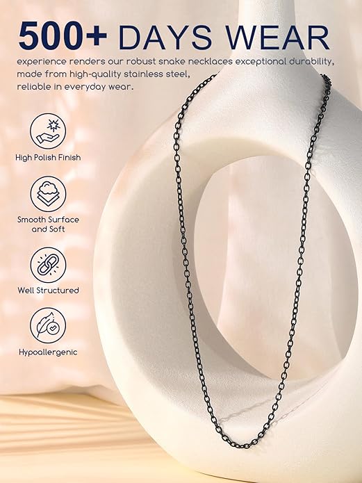 Suplight Stainless Steel Cable Chain Necklaces for Men Women 14K Gold/Black/Rose Gold Plated Cable Link Chains, 2mm Thin & Dainty & Sturdy Chains for Pendant 14"-30" Length