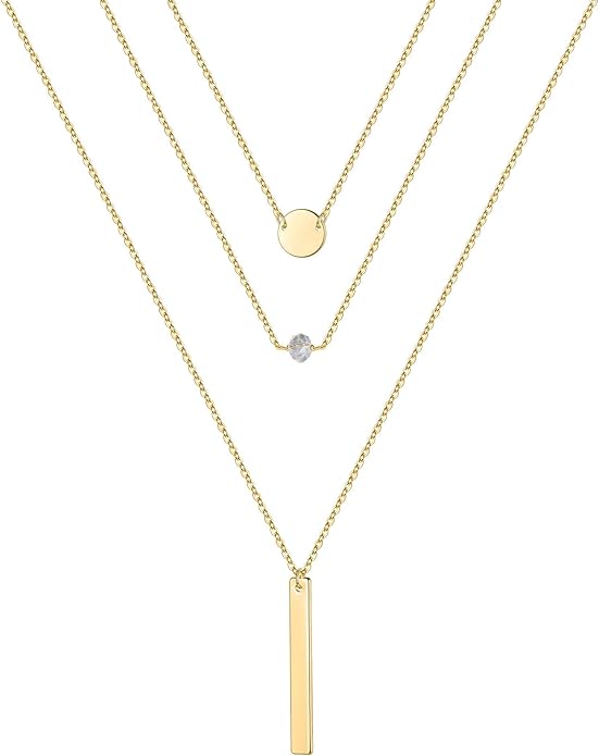Turandoss Gold Layered Necklaces for Women - 14K Gold Plated Handmade Multilayer Bar Pearls Coin Disc Moon Butterfly Medallion Adjustable Dainty Layered Choker Necklaces for Women Jewelry