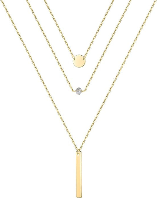 Turandoss Gold Layered Necklaces for Women - 14K Gold Plated Handmade Multilayer Bar Pearls Coin Disc Moon Butterfly Medallion Adjustable Dainty Layered Choker Necklaces for Women Jewelry