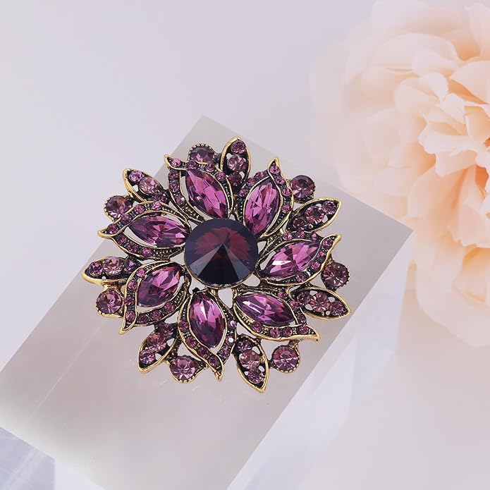LAXPICOL Vintage Women's Austrian Crystal Elegant Flower Brooch Wedding Broach Pin