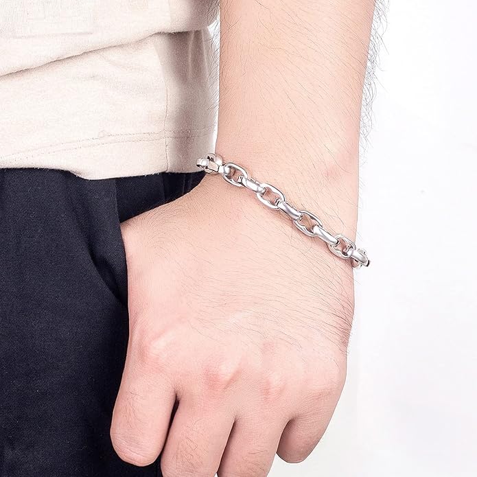H&Beautimer Solid 925 Silver Bracelet Italian Handmade 0.35/0.4 Inch Box Chain Bracelet for Men's 7,7.5,8,8.5,9,9.5,10 Inch Hip Hop Style Jewelry