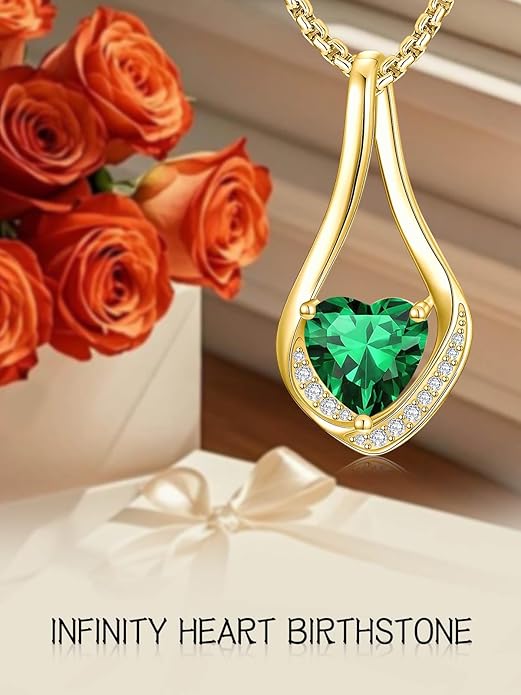 Birthstone Necklaces for Women,18k Yellow/White Gold Plated Forever Love Heart Infinity Pendant Necklace Anniversary Jewelry Christmas Birthday Gifts for Women Her Wife Girlfriend