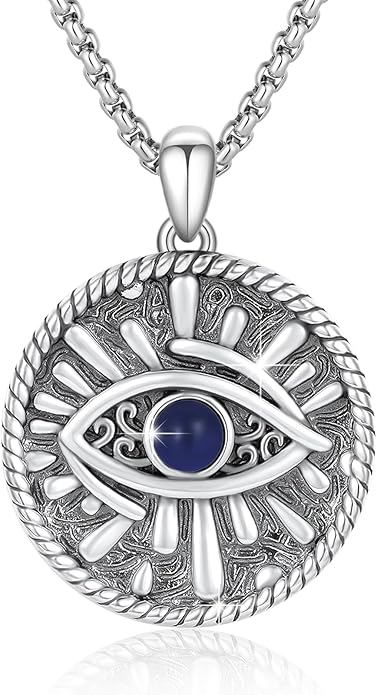 Evil Eye Necklace for Women 925 Sterling Silver, Protection Necklace with Blue Evil Eye Charm, Evil Eye/Lotus Pendant Jewelry, Birthday Christmas Gifts for Her