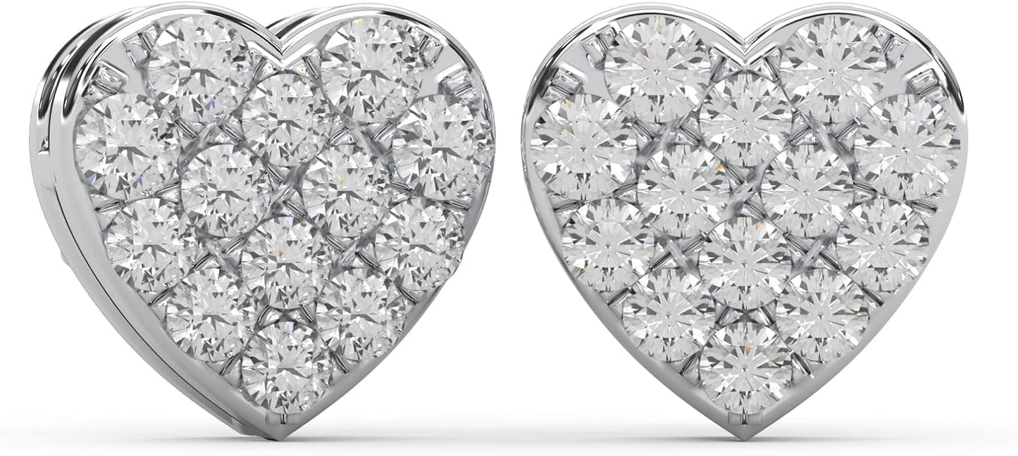 WHY SO SILVER INC 0.24 Ctw Round Cut Natural Diamond Micro Pave Set Heart Studs Earring | Crafted In 925 Sterling Silver | Color: I-J, Clarity: I2-I3 | Fine Jewelry Gift Box Included