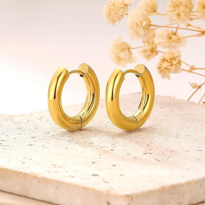 8YEARS Chunky Gold Hoop Earring for Women, 18K Gold Plated Lightweight Thick Hoops, Hypoallergenic Trendy Jewelry for Gift