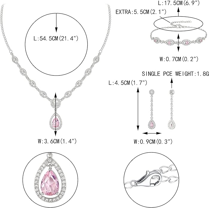 EVER FAITH Bridal Jewelry Set for Women, Stunning Teardrop Cubic Zirconia Birthstone Necklace Bracelet Earrings Sets Gift for Mothers Day/Valentines/Birthday/Christmas