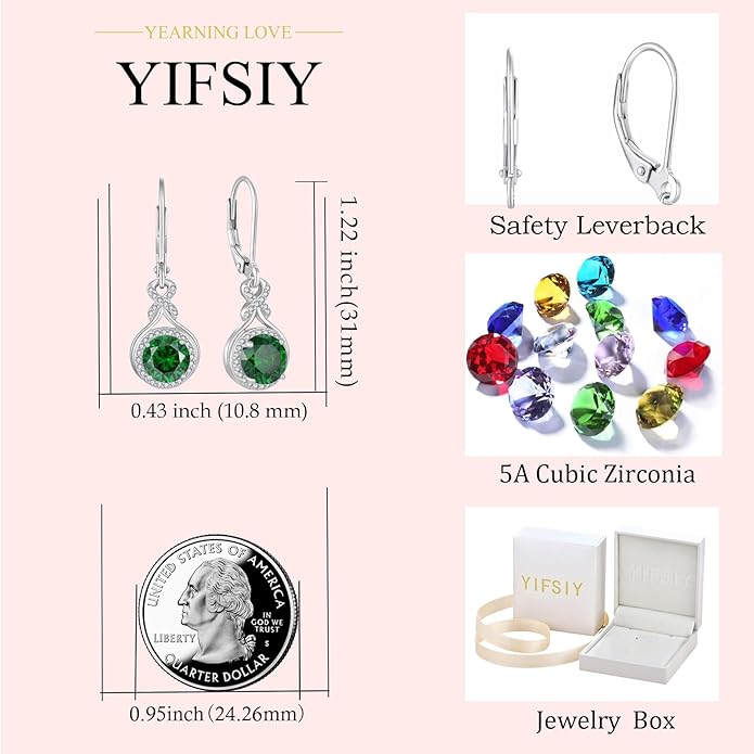 Emerald Infinity Jewlery Set for Women, 925 Sterling Silver Necklaces and Earrings Halo May Birthstone Jewelry Gift for Birthday Anniversary