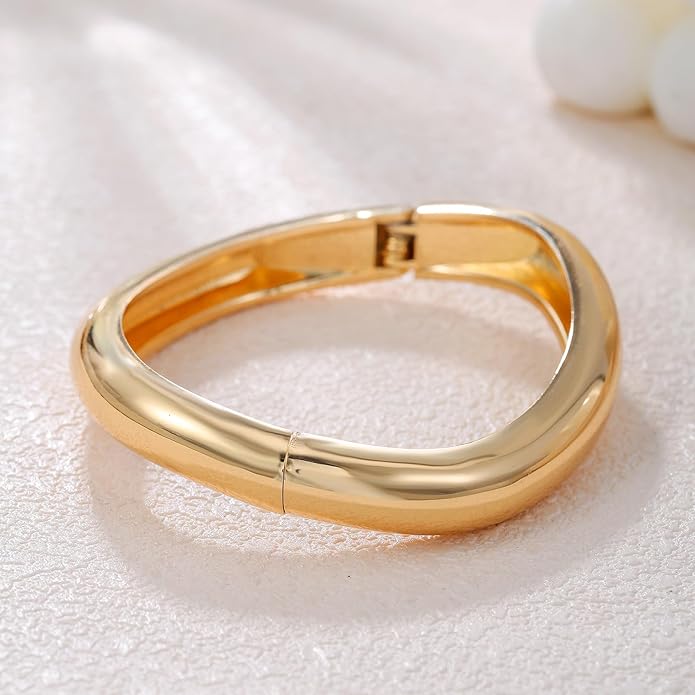 jokcde Chunky Gold/Silver Gold Cuff Bangle Bracelets for Women Trendy Hinged Cuff Open Wide Chunky Gold Bracelet Minimalist Bangle Jewelry Gift