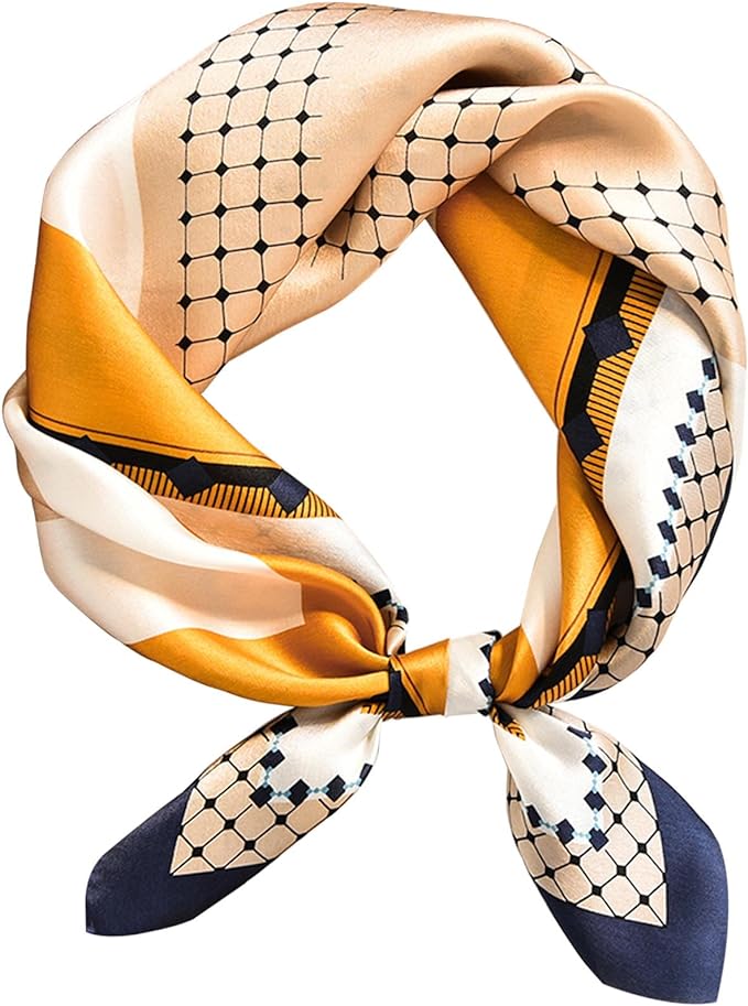kcctoo 27.5" Mulberry Silk Feeling Head Scarf Women's Fashion Square Neck Satin Scarfs for Bag Hair Scarves Gift