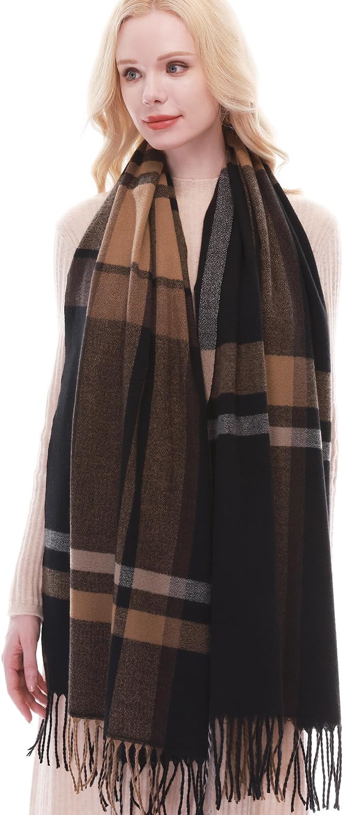 RIIQIICHY Plaid Scarf for Women Fall Winter Pashmina Scarves Wraps for Cold Weather Warm Large