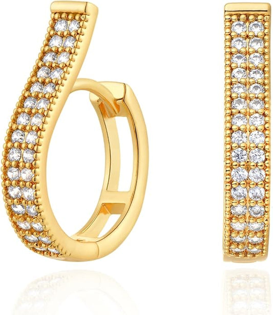 Gold Huggie Hoop Earrings 14K Gold Plated Dainty Chunky Thick Hoop Diamond Cubic Zriconia Inlay Sleeper Tiny Delicate Boho Beach Simple Hypoallergenic Jewelry Gift for Her