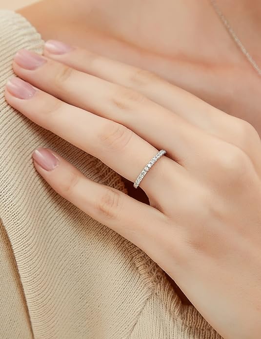 EAMTI 2mm Wedding Band Cubic Zirconia Half Eternity Stackable Brass Engagement Ring Size 3-13