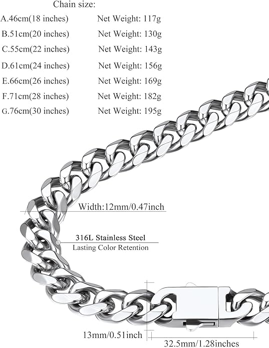 FindChic Cuban Link Chain for Men, 6/9/12mm Necklace Chain, Black/Gold Plated/Stainless Steel Necklace, Hypoallergenic & Tarnish-Proof Men's Jewelry Hip Hop Accessories, 18-30" Length Options