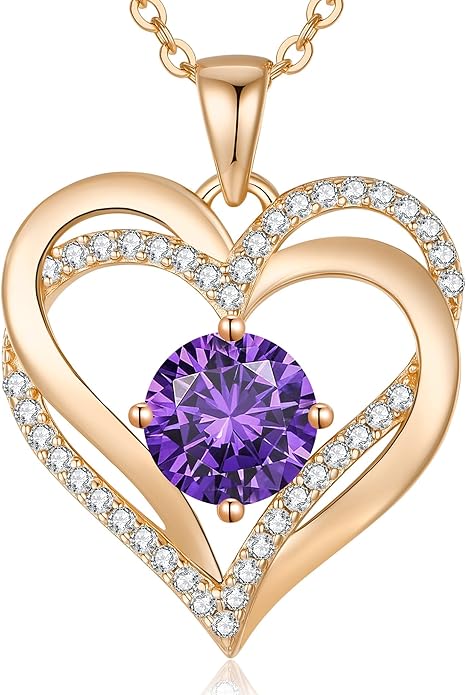 LOUISA SECRET Love Heart Birthstone Necklaces for Women, Birthday Gift for Girlfriend, Anniversary Jewelry Gift for Wife Her, 925 Sterling Silver Women Pendant Necklace, Mother's Day Christams Gift