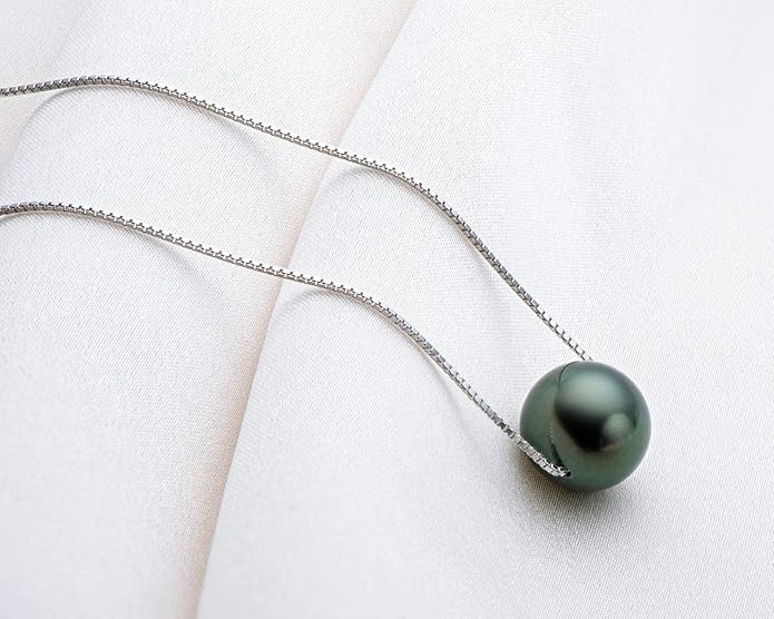 Tahitian Black Pearl Necklaces for Women, 925 Sterling Silver Pearl Pendant Necklace, Birthday Anniversary Jewelry Gifts for Wife Mom