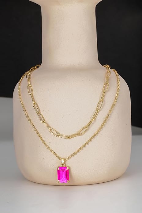 Gold Layered Pendant Necklaces for Women 14k Gold Plated Crystal Choker Necklace Paperclip Rhinestone Necklace Party Prom Jewelry