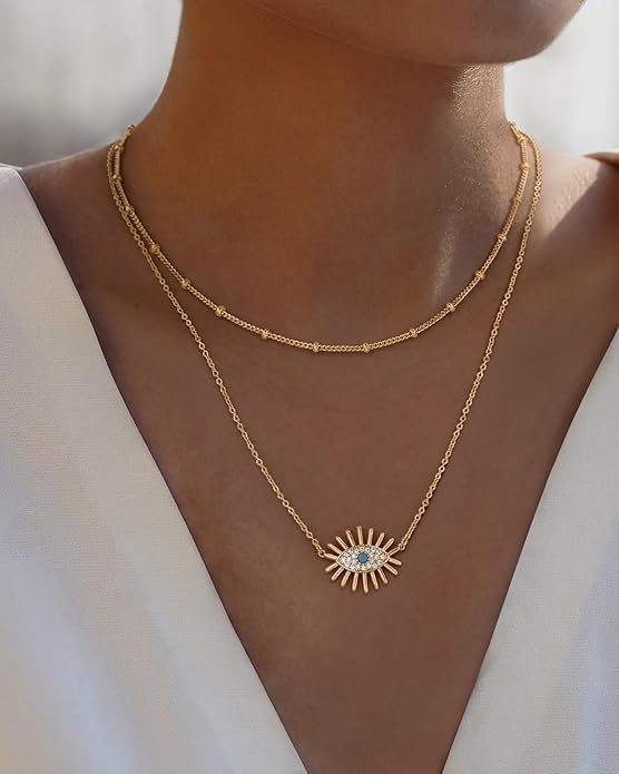 BENEIGE Gold Necklace for Women 14K Gold Plated Evil Eye Necklace Trendy Gold Pendant Necklace Jewelry For Women